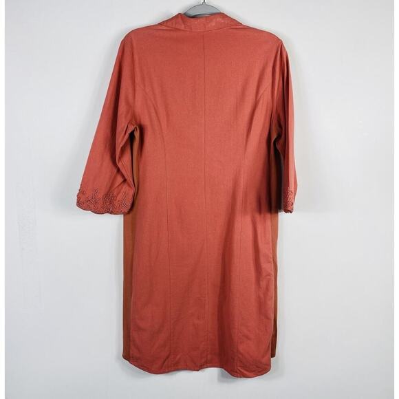 Soft Surroundings Size Medium Embroidered Cuff Button Front Cotton Dress Orange - Picture 2 of 6
